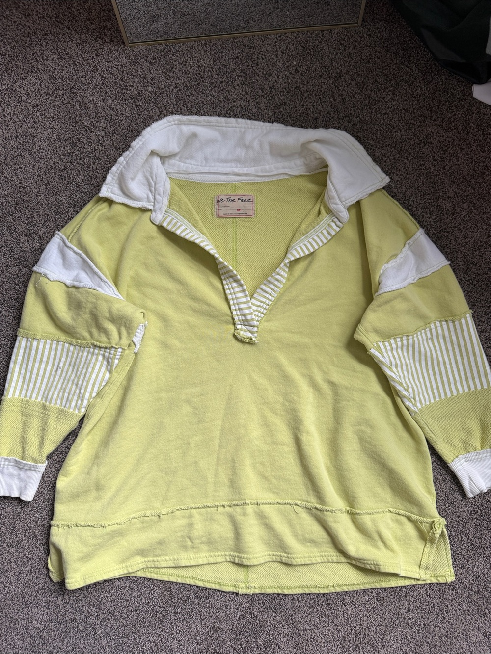 Free People We The Free Lemon Yellow & White Striped-Collar Pullover Sweatshirt
